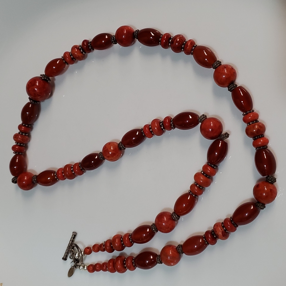 Red carnelian beaded necklace
